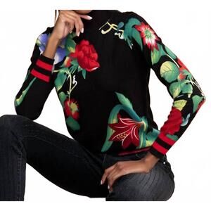 NEW ALISON SHERI floral long sleeve sweater in black multi